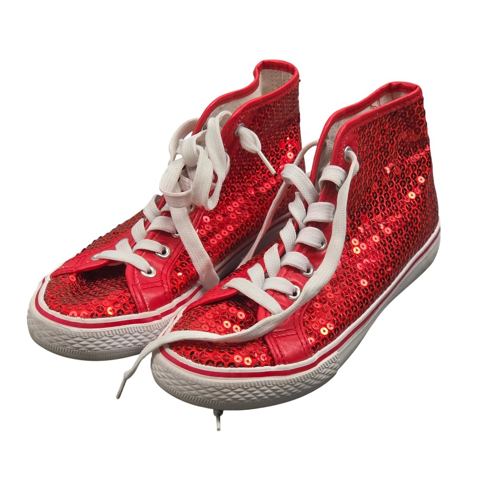 Balera Red Sequin High Top Sneakers Sz 8 Red Sparkle Dance Costume Shoes WL6034